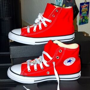 Converse Chuck Taylors, Red, high top, lace up. Boys size 2.5. New w/box.